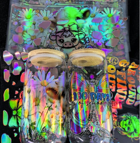 Wholesale 16oz Holographic Steel Cup UV DTF Stickers Random 10pcs/20pcs/50pcs Wraps for DIY Craftlaser wraps